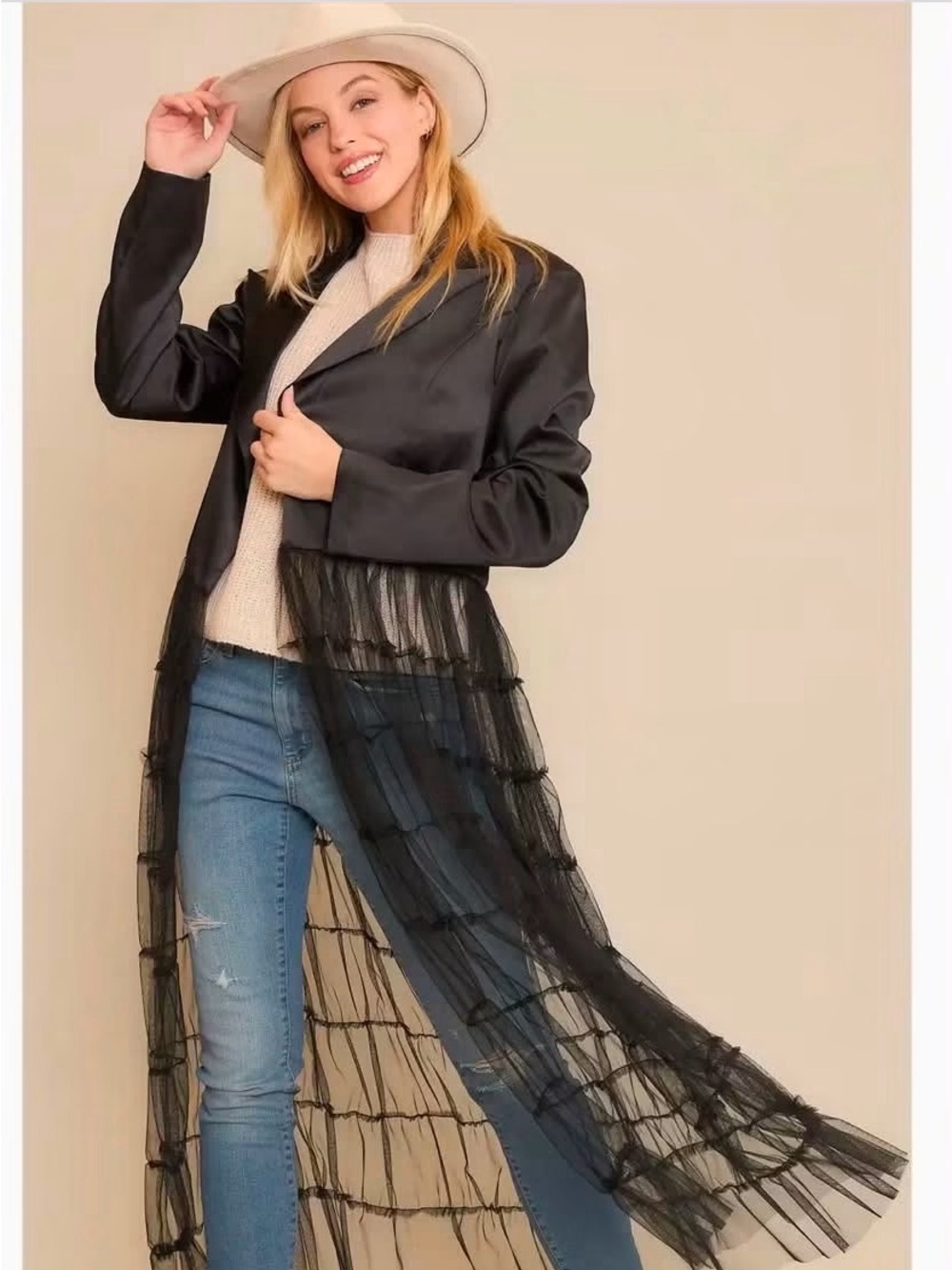 Sheer Tiered Black Duster